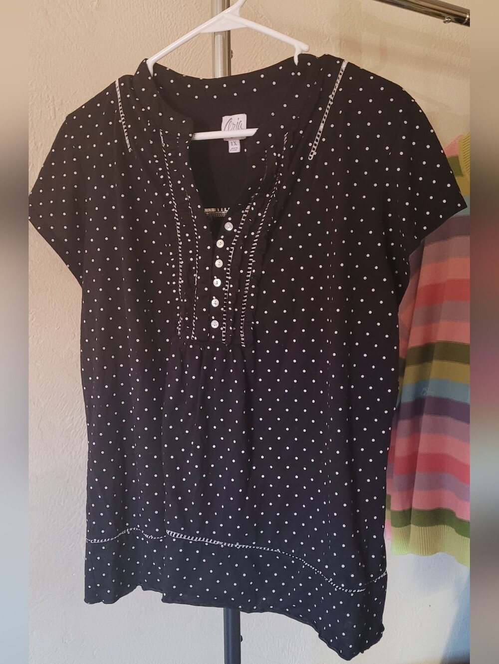 Aria Black and White Polka Dot Pj Top with Ruffle trim